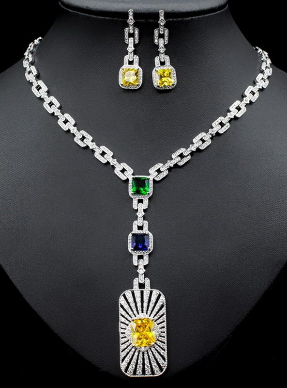 Luxury Heavy Diamante Ethnic Zirconia Brass Jewelry Set