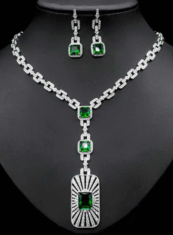 Luxury Heavy Diamante Ethnic Zirconia Brass Jewelry Set - Image 2