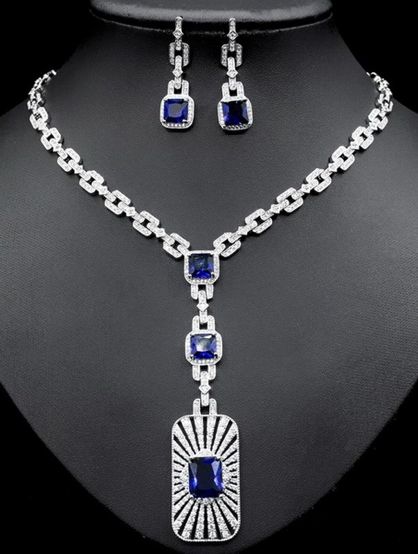 Luxury Heavy Diamante Ethnic Zirconia Brass Jewelry Set - Image 3