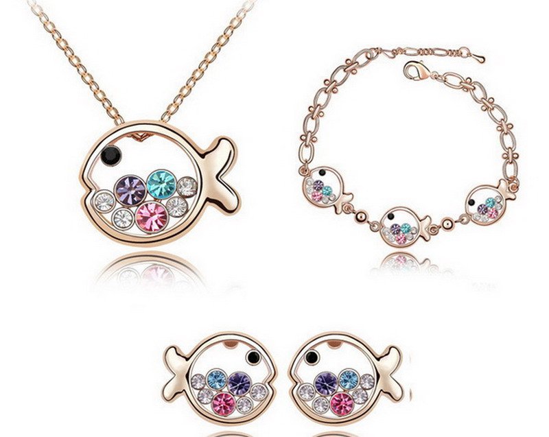 Fashion Creative Small Fish Brass Jewelry Set