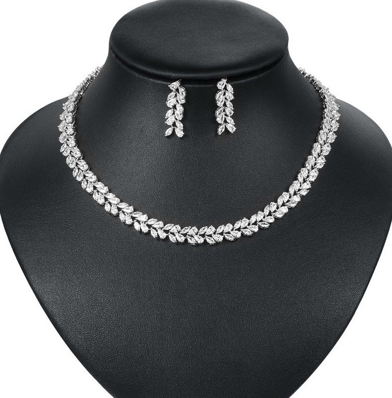 Simple Wedding Diamond Zirconia Brass Jewelry Set